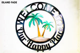 Welcome Palm Tree Scene Personalized Metal Sign