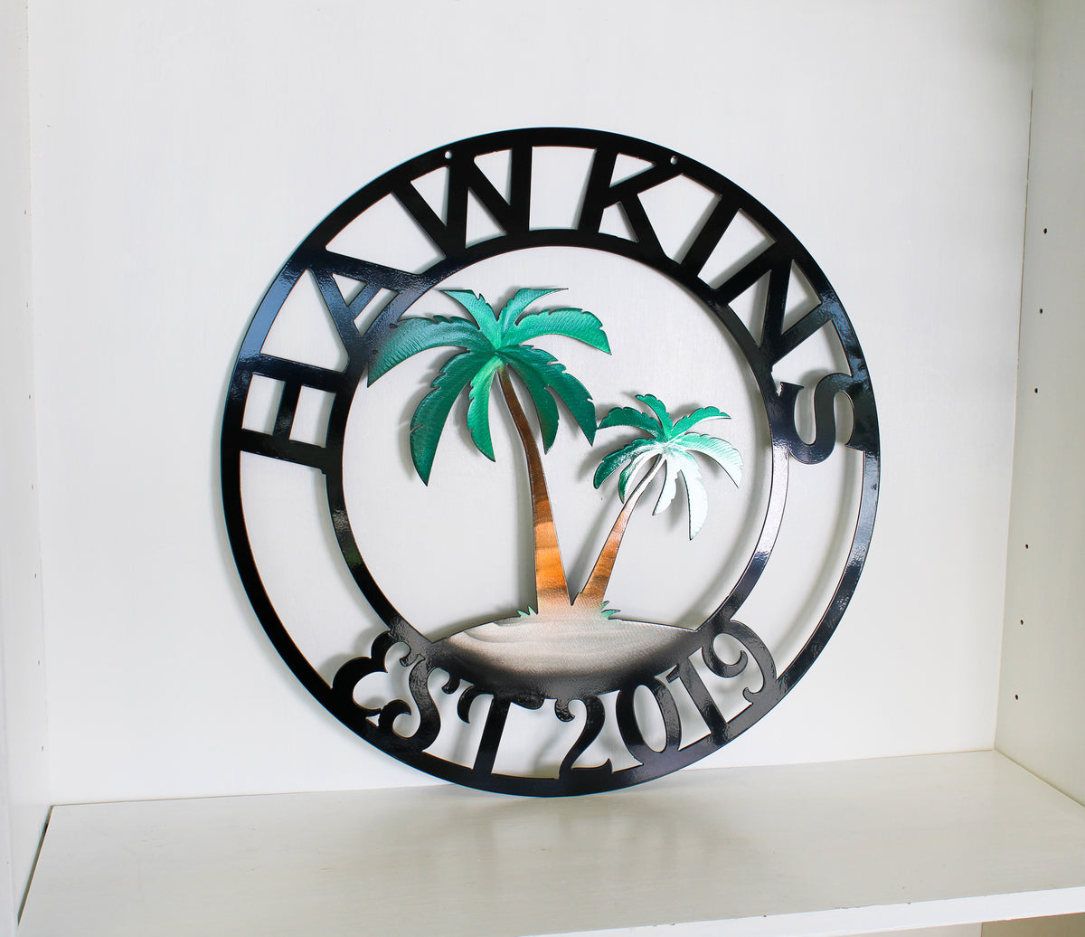welcome palm plant Welcome Palm Tree Scene Personalized Metal Sign