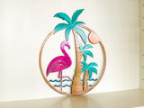Flamingo Palm Tree Sunset Metal Sign - Customizable Weatherproof Door Hanger or Wall Art Powder Coat