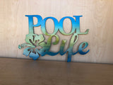 Pool Life Metal Wall Art With Flip Flops or Hibiscus Flower