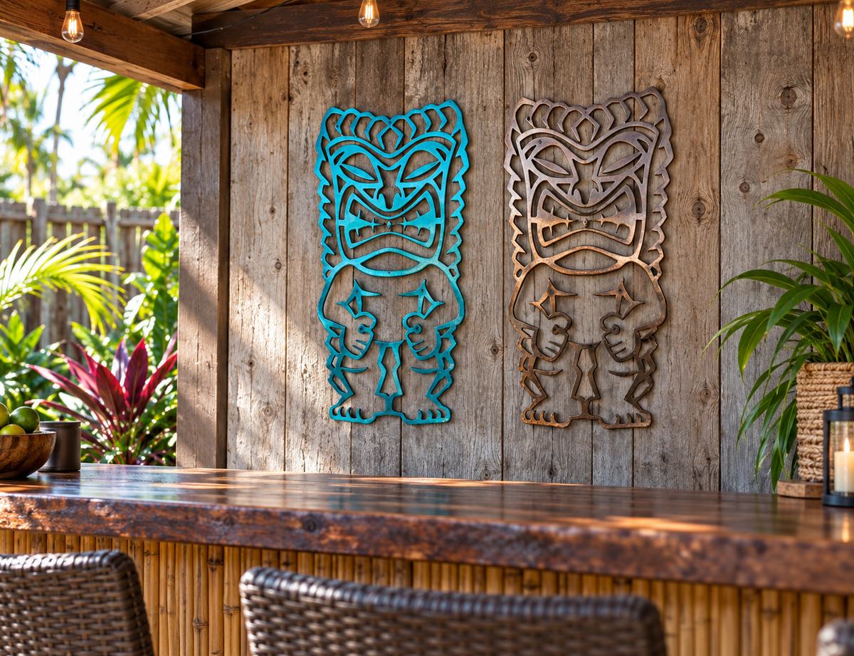 Metal Tiki Mask Wall Art: Hawaiian Decor, Tropical Vibe