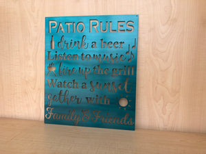 Patio Rules Metal Outdoor Sign