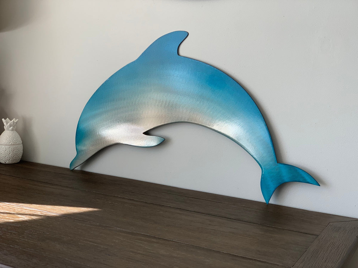 Blue Fade Dolphin Metal Wall Art