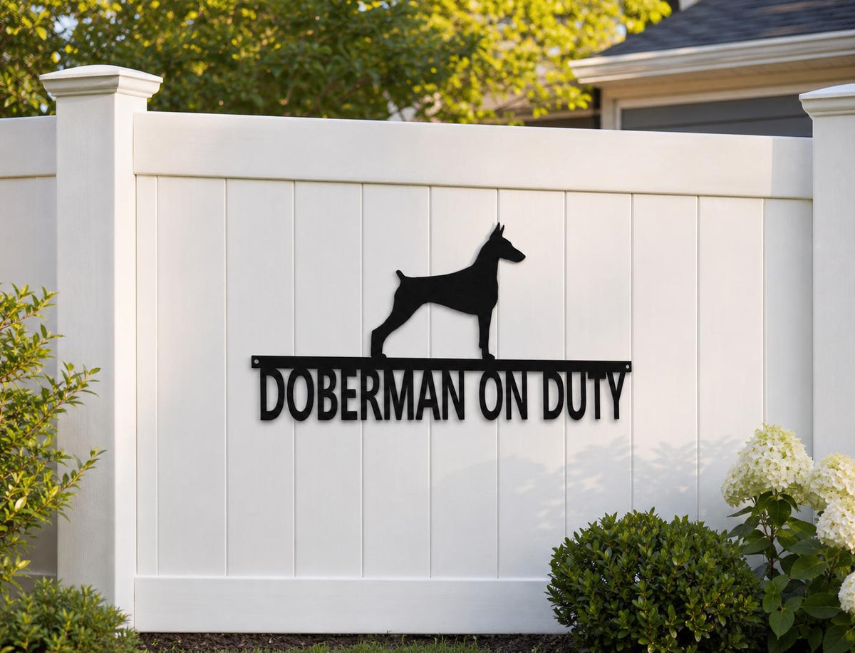 Doberman On Duty Metal Sign