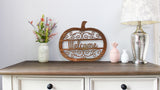 Pumpkin Welcome Sign Metal Wall Art with Scroll Detail | Front Door Wreath | Fall Home Decor | Halloween