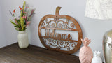 Pumpkin Welcome Sign Metal Wall Art with Scroll Detail | Front Door Wreath | Fall Home Decor | Halloween