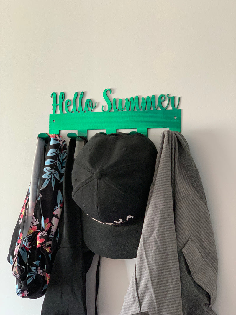 Hello Summer Metal Towel Rack Hanger with Hooks, Powder Coated with Matching Screws
