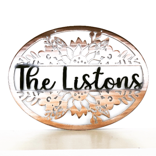 Flower Wreath Personalized Last Name Metal Wall Art