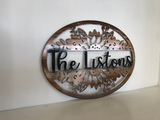 Flower Wreath Personalized Last Name Metal Wall Art
