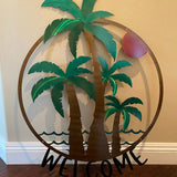 Personalized Palm Tree Scene Sunset Metal Wall Art Sign - Outdoor Beach Decor