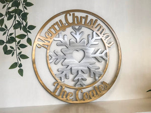 Merry Christmas Personalized Metal Snowflake Sign