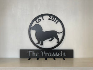 Dog Leash Rack Harness Collar or Key Rack With Last Name, Your Choice Of Silhouette