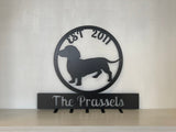 Dog Leash Rack Harness Collar or Key Rack With Last Name, Your Choice Of Silhouette