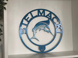 Marlin Door Hanger Personalized Metal Wall Art - Any Color Powder Coat Combo