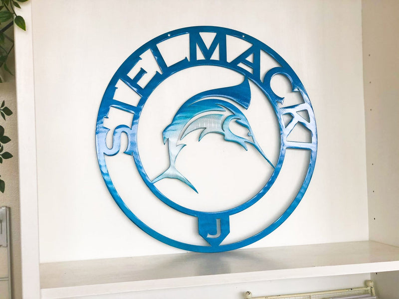 Marlin Door Hanger Personalized Metal Wall Art - Any Color Powder Coat Combo