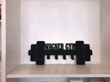 Personalized Barbell Metal Wall Art Sign with Hooks, Powder Coated