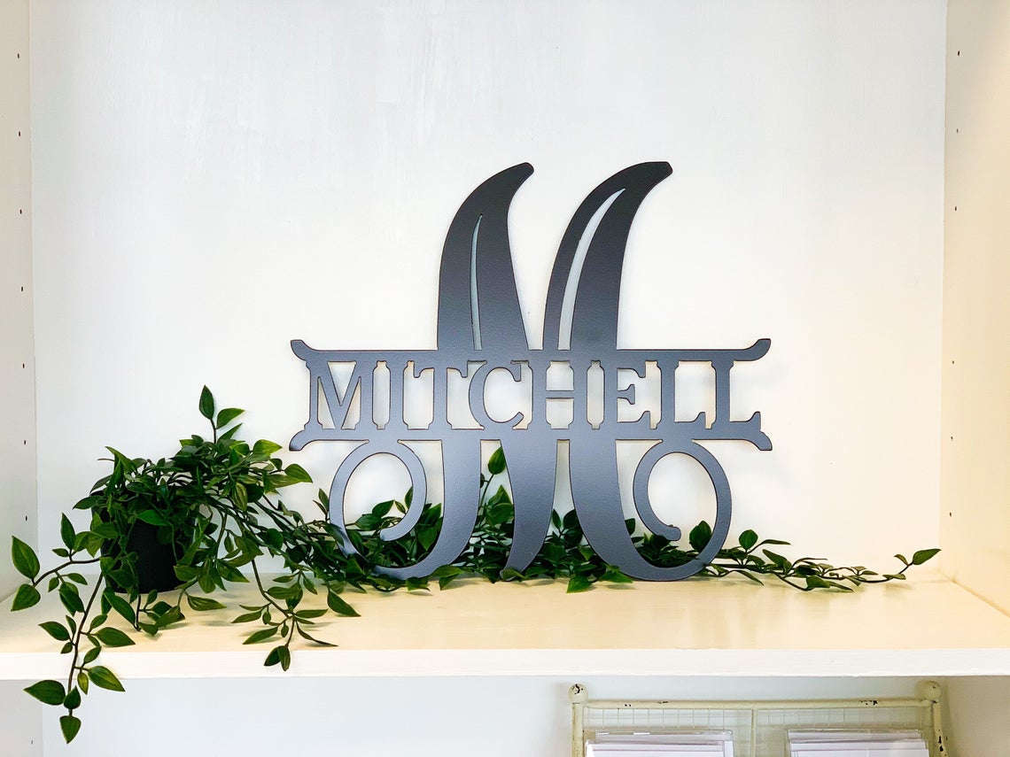 Personalized Script Metal Monogram Initial and Last Name Letter Wall Art