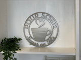 Personalized Coffee Cup Door Hanger or Metal Wall Art Powder Coated Sign
