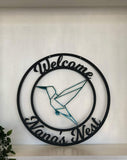 Personalized Metal Hummingbird Sign - Customizable Weatherproof Door Hanger or Wall Art Powder Coat