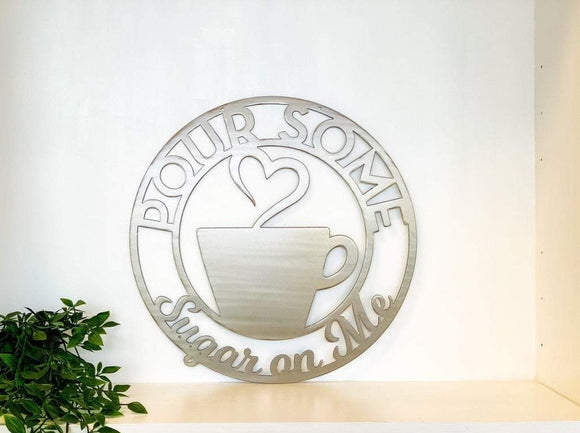 Personalized Coffee Cup Door Hanger or Metal Wall Art Powder Coated Sign