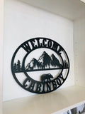 Tree & Wildlife Mountain Scene Personalized Metal Wall Art, Choose Any Powder Coat Color