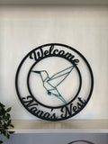 Personalized Metal Hummingbird Sign - Customizable Weatherproof Door Hanger or Wall Art Powder Coat