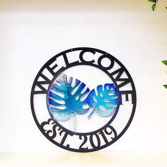 Personalized Metal Tropical Leaf Sign