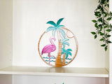 Flamingo Palm Tree Sunset Metal Sign - Customizable Weatherproof Door Hanger or Wall Art Powder Coat