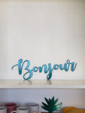 Bonjour Metal Wall Art in Script | Travel Wall Decor | Custom Metal Text