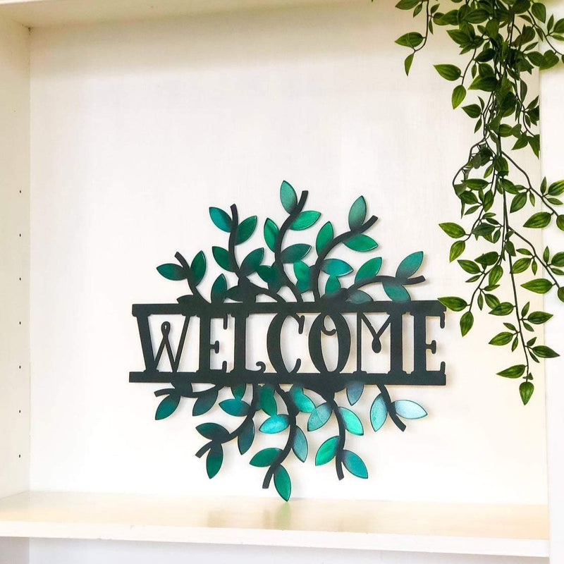 Personalized Leaf Detail Sign - Customizable Weatherproof Door Hanger or Wall Art Powder Coat