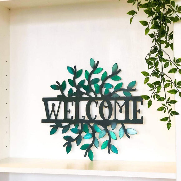 Personalized Leaf Detail Sign - Customizable Weatherproof Door Hanger or Wall Art Powder Coat