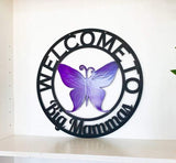 Personalized Metal Butterfly Sign - Customizable Weatherproof Door Hanger or Wall Art Powder Coat
