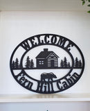 Cabin, Bear and Tree Scene Personalized Metal Wall Art, Choose Any Powder Coat Color