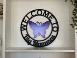 Personalized Metal Butterfly Sign - Customizable Weatherproof Door Hanger or Wall Art Powder Coat
