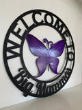 Personalized Metal Butterfly Sign - Customizable Weatherproof Door Hanger or Wall Art Powder Coat