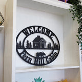 Cabin, Bear and Tree Scene Personalized Metal Wall Art, Choose Any Powder Coat Color