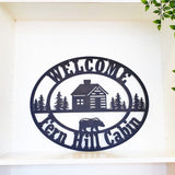 Cabin, Bear and Tree Scene Personalized Metal Wall Art, Choose Any Powder Coat Color