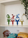Gnome Stake SET of 4, One of Each Gnome Style, Powder Coated, Yard Garden Stake