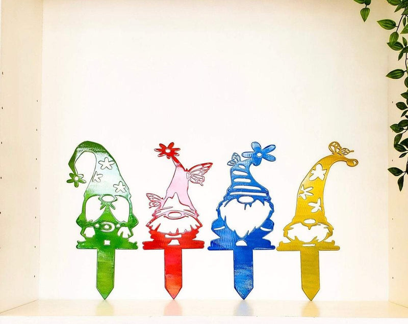 Gnome Stake SET of 4, One of Each Gnome Style, Powder Coated, Yard Garden Stake
