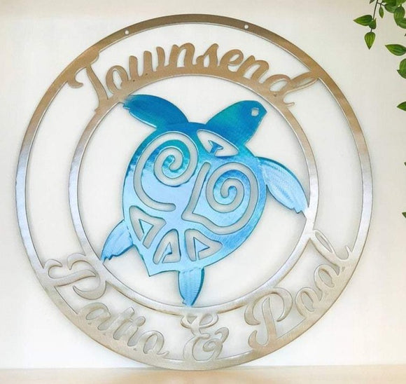 Personalized Turtle Door Hanger Metal Wall Art - Any Color Powder Coat Combo