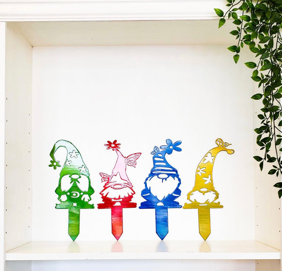 Gnome Metal Garden Stake, QTY 1, Powder Coated, Choose your Style, Color and Size