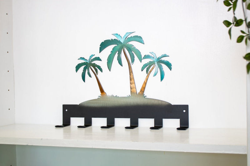 Palm Tree Scene Towel Rack with 6 Hooks, Mounting Hardware Included