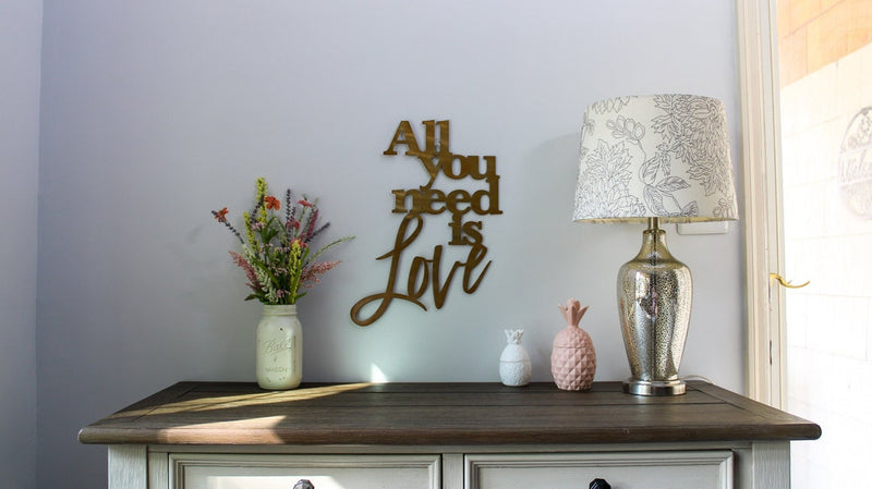 All You Need is Love Metal Wall Art Sign with Powder Coat, Handmade Home Decor, Wall Hanging Quote
