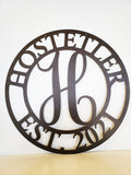 Personalized Family Name Wall Art with Script Letter | Front Door Wreath | Outdoor Metal Monogram Sign | Anniversary Gift | Wedding Monogram