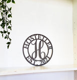 Personalized Family Name Wall Art with Script Letter | Front Door Wreath | Outdoor Metal Monogram Sign | Anniversary Gift | Wedding Monogram