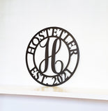 Personalized Family Name Wall Art with Script Letter | Front Door Wreath | Outdoor Metal Monogram Sign | Anniversary Gift | Wedding Monogram