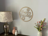 Happy Holidays Snowflake Metal Sign - Door Hanger or Wall Art | Front Porch Decor | Holiday Decoration | Christmas Decor | Snowflakes