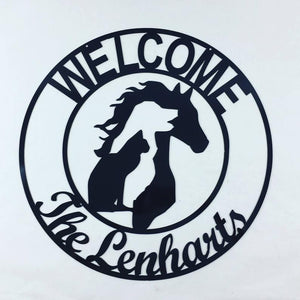 Personalized Farmhouse Horse, Dog, Cat Metal Wall Art Sign with Powder Coat