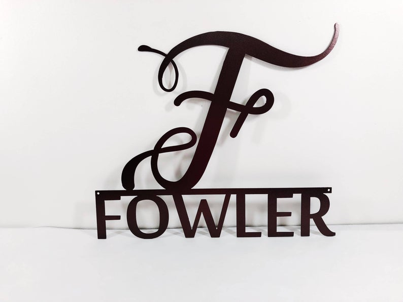 Modern Metal Monogram With Initial and Last Name