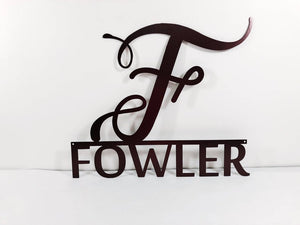 Modern Metal Monogram With Initial and Last Name